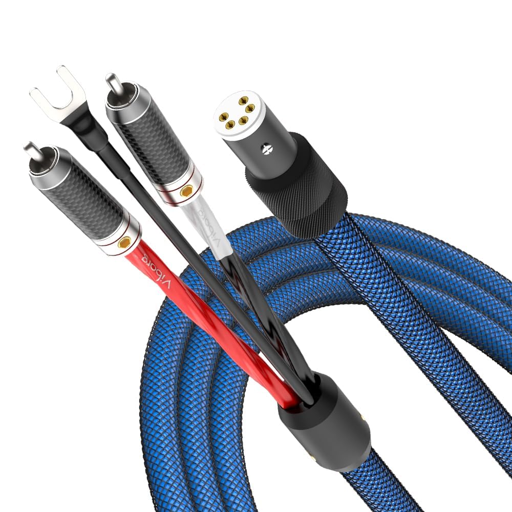 ViborgLC800 Tonearm Cable (5N OFC Silver Plated) 5 Pin DIN to 2RCAs Phono Wire Turntables Analog Cable with Rhodium Plated RCA Plug (5FT/1.5M)