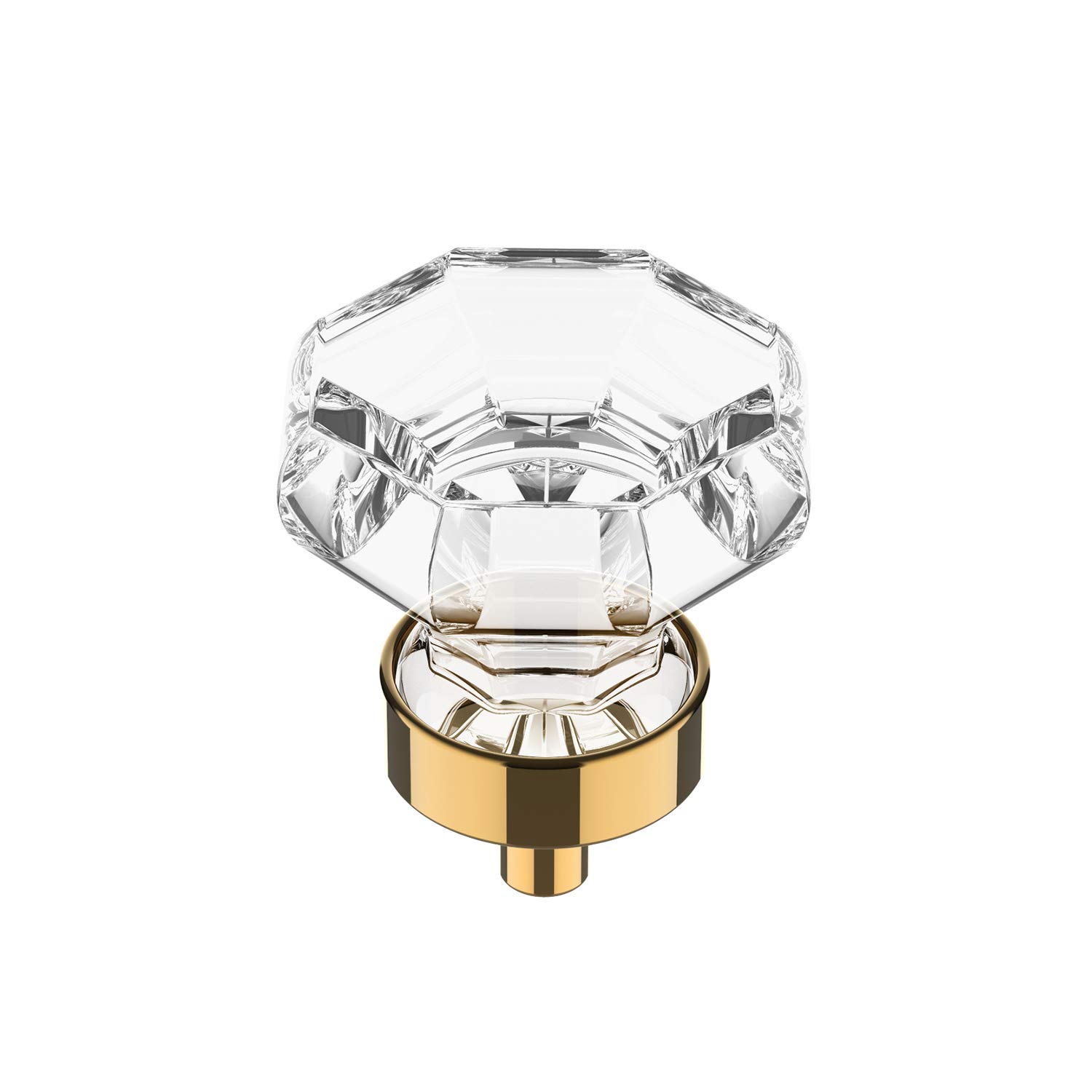 Alzassbg 10 Pack Clear Crystal with Polished Brass Cabinet Knobs, 1-3/8 Inch(35mm) Cabinet Hardware Octagon Glass Crystal Knobs for Drawers AL1021