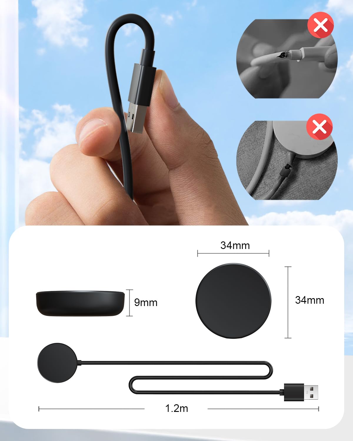 2-Pack Caricatore Smartwatch per Samsung Galaxy Watch 7/Ultra/Watch 6/6 Classic/Watch 5/Watch 5 Pro/Watch 4/4 Classic/Watch 3, Caricatore Orologio Caricabatterie Smartwatch Cavo Ricarica Smartwatch