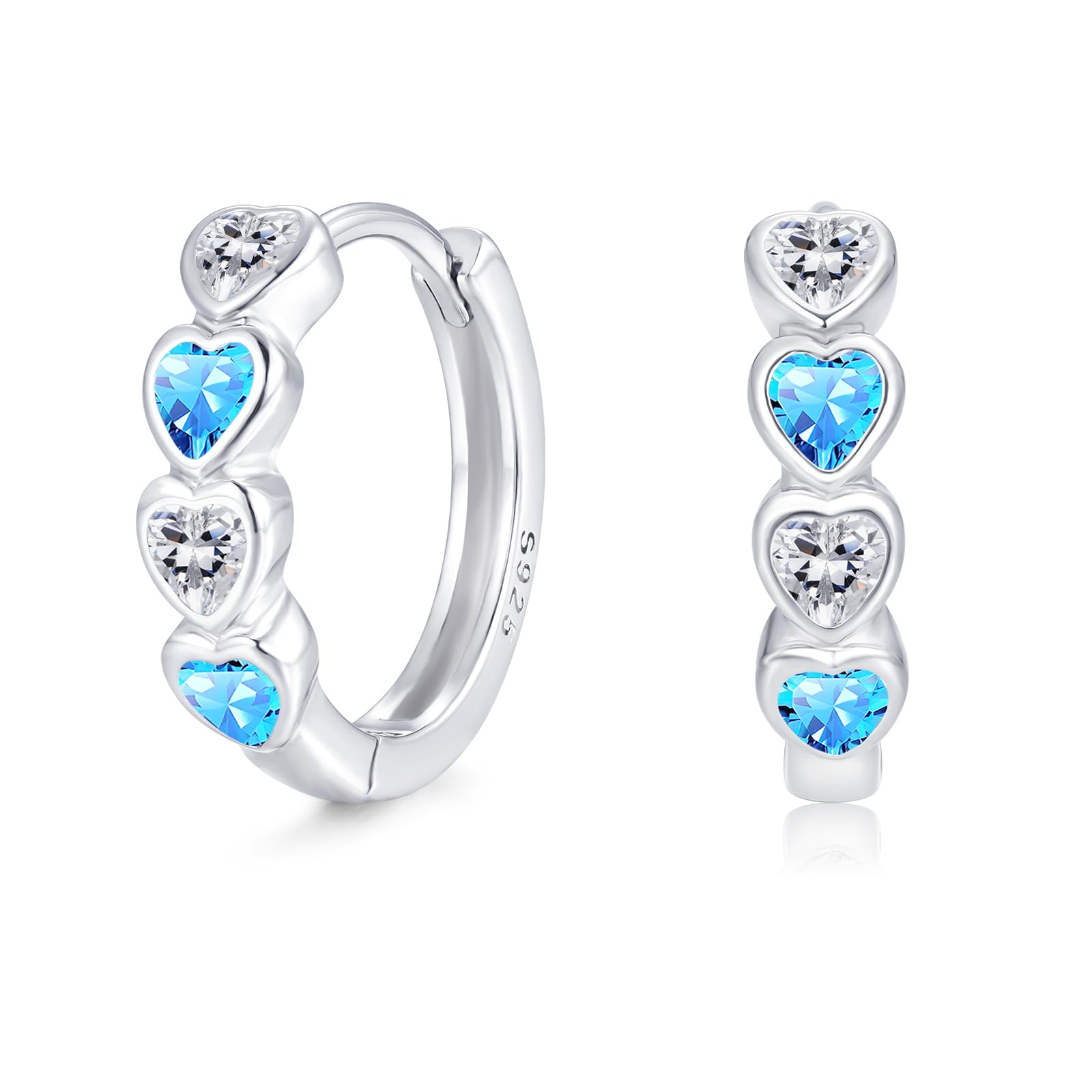 Deyanse Kleine Creolen Silber 925 Mädchen, 925 Silber Ohrringe mit Zirconia | Bunte Herz Kreolen, Nickelfreie Kinderohrringe Schlafen Silberne Ohrschmuck, Geschenk für Kinder Frauen Damen zum Muttertag