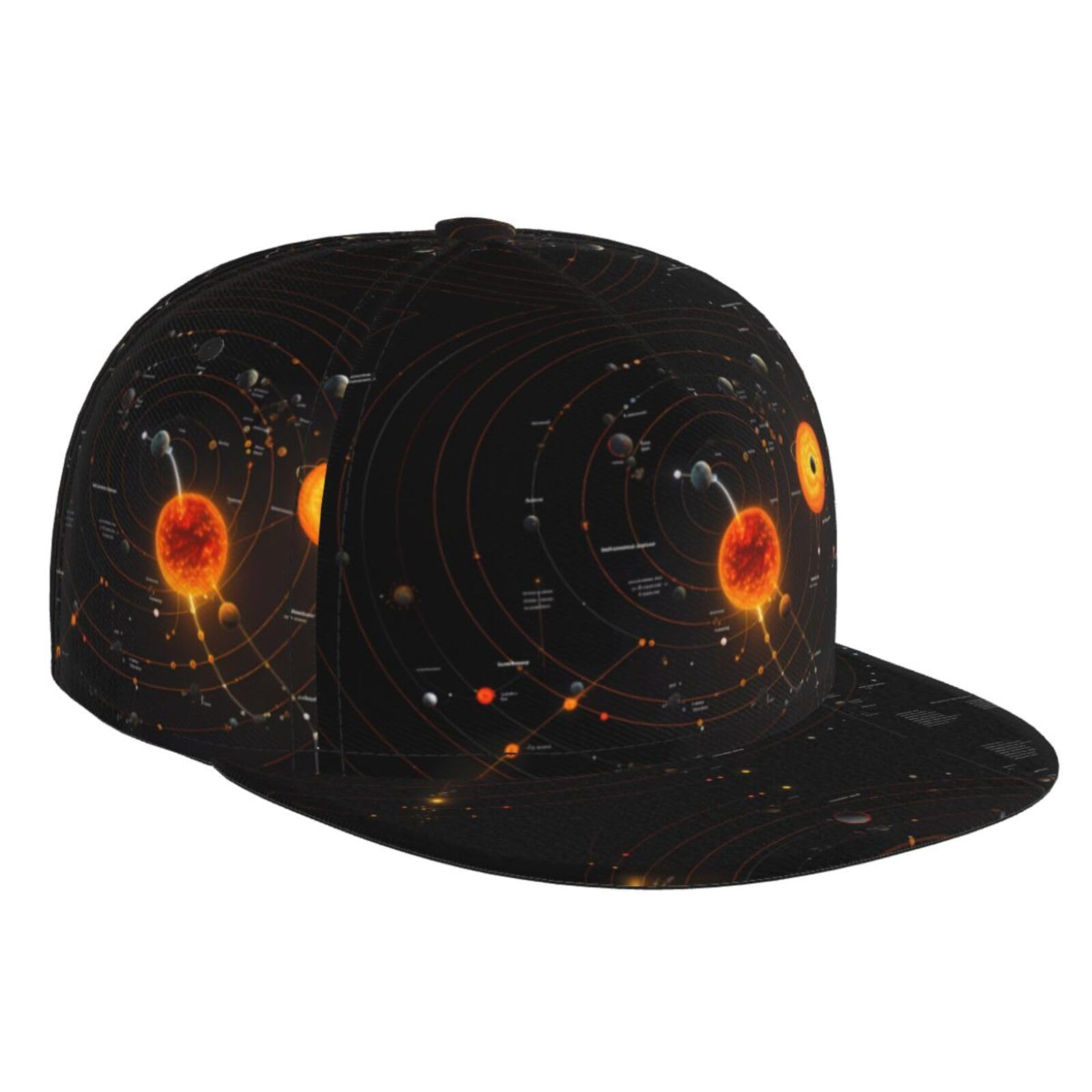 Wzywhj Unisex Black Stylish Flat-Brim Baseball Cap Solar System Pattern Moisture-Wicking And Breathable Suitable For Daily Use Sports And Travel