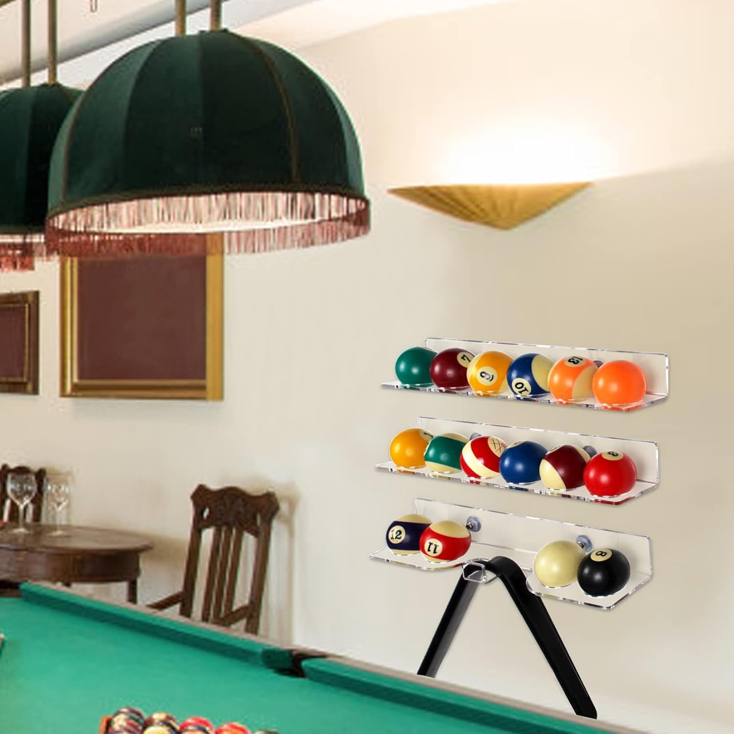 EXPORTIQ Pool Cue & Ball Rack Wall Mount β Acrylic Billiard Storage Holder, Self-Adhesive or Screw Mounted, Space-Saving Game Room Organizer 3