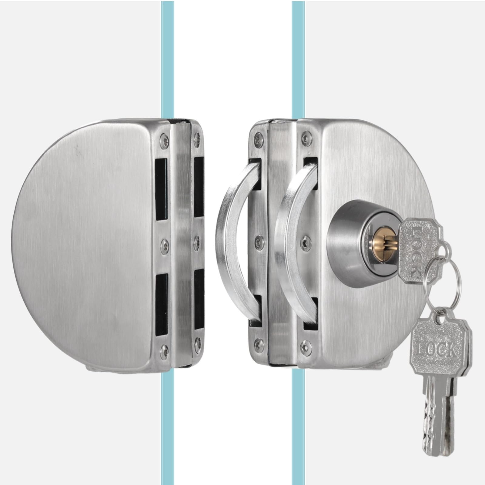 Cerradura de puerta de vidrio de acero inoxidable, cerradura de doble cara para puertas correderas o de vidrio de 1,27 cm, 3 llaves y llave hexagonal incluidas, superficie cepillada