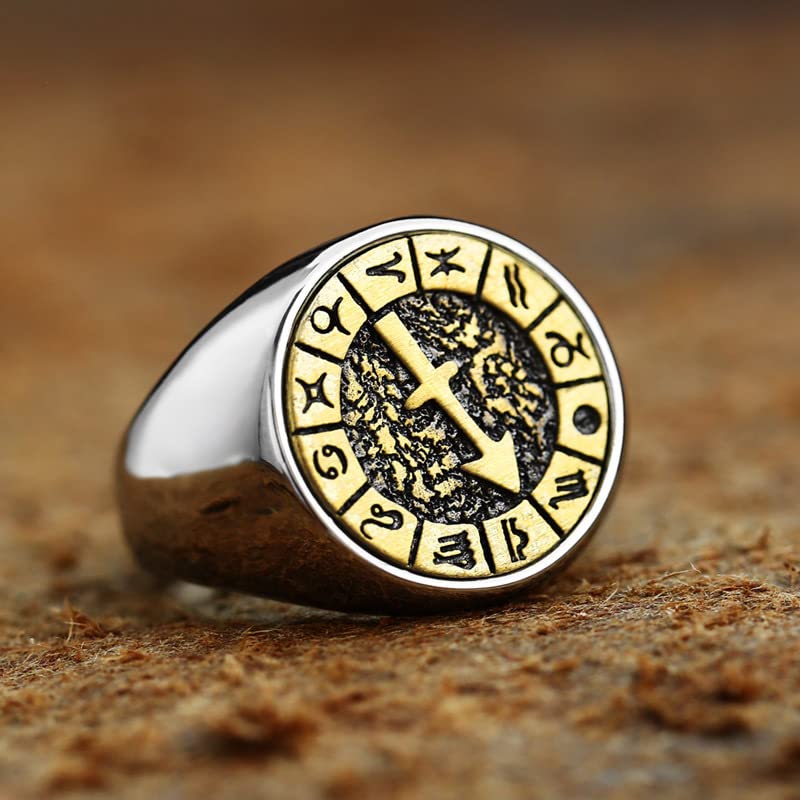 Image of Unisex 12 Constellation Zodiac Sign Signet Ring | Stainless Steel, Hip Hop Sign Signet, Horoscope Astrology Jewelry, Birthday Gift