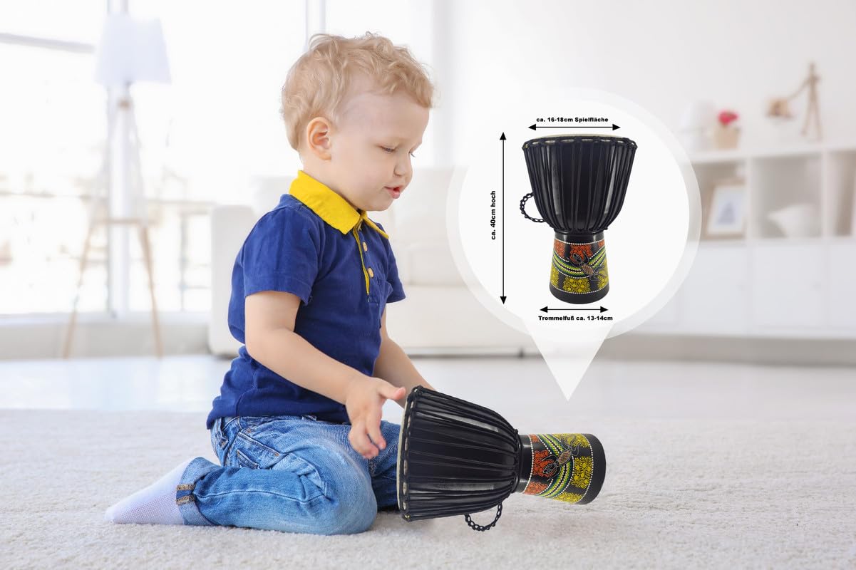 40cm tamburo djembe professionale bongo drum bush drum percussioni motivo colorato geco dipinto - (Per bambini dai 6 anni in su)