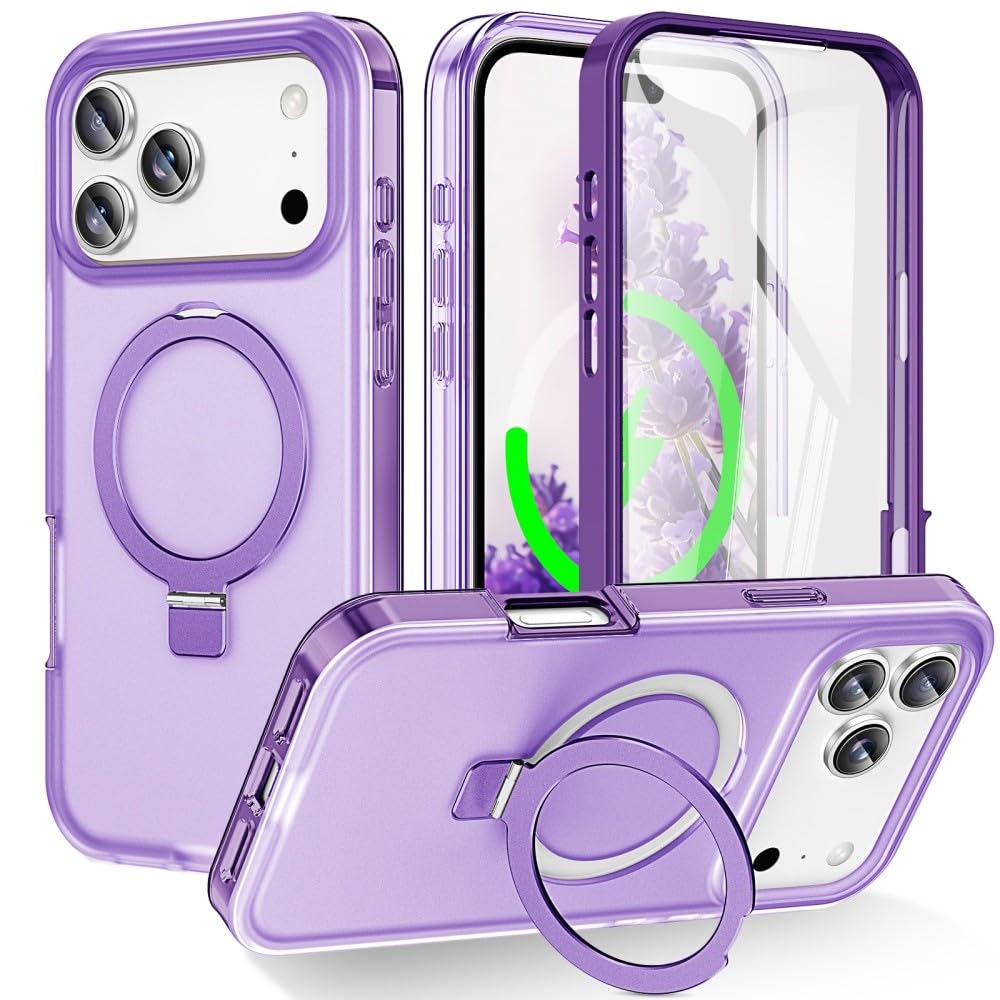 Coque iPhone 14 Pro Max violette en silicone rigide avec anneau