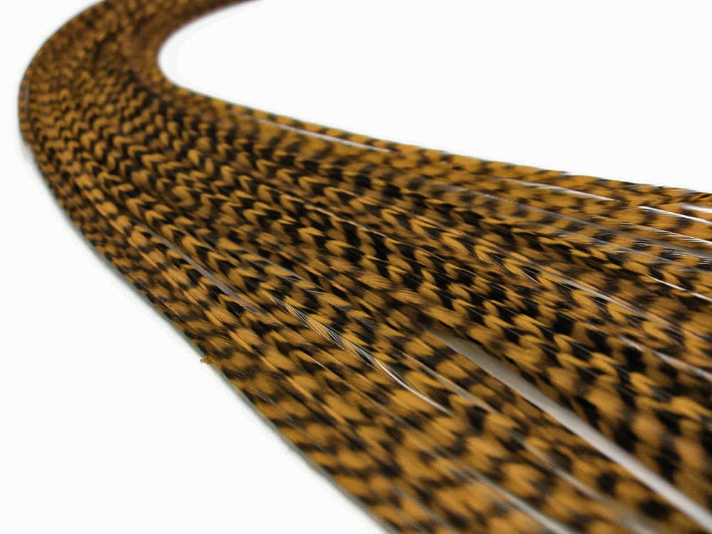 10 Pieces – Golden Olive Long Grizzly Whiting Farm Rooster Hair Extension Feathers Fly Tying Summer | Moonlight Feather