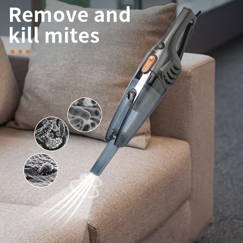 Sokany SK-3389 handheld vacuum cleaning a sofa, illustrating mite removal.