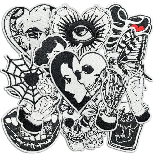 Dark Embroidered Applique Iron On Patches for Backpacks Rock Band Patches for Jackets Cool Sew Patch for Clothing Jeans Hats DIY Accessories (Dark12 12 Pcs)