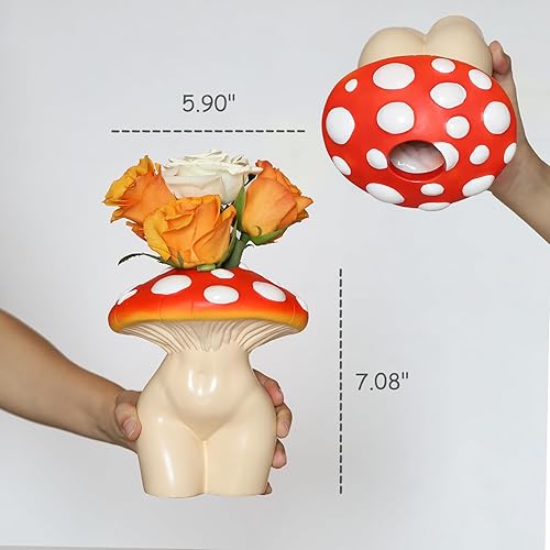 Miniatura 9 de GUGUGO Jarrón de cuerpo de dama de hongo para flor, decoración de hongos funky, jarrones eclécticos en forma de dama para flores, decoración única y
