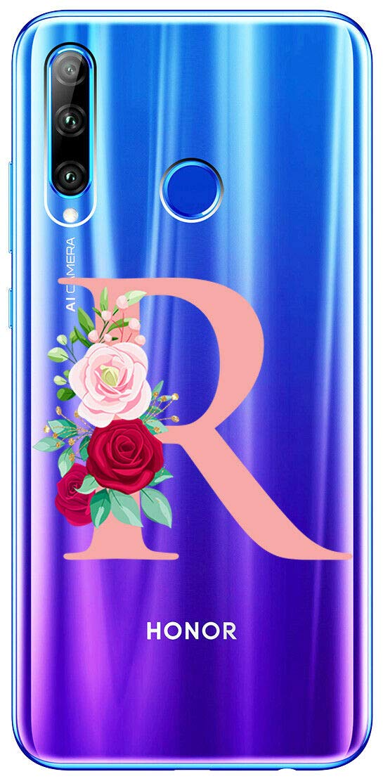 Mixroom - Cover Custodia Case In TPU Silicone Morbida Sfondo Trasparente Per HUAWEI P40 LITE E Fantasia Iniziali Lettera M Rosa