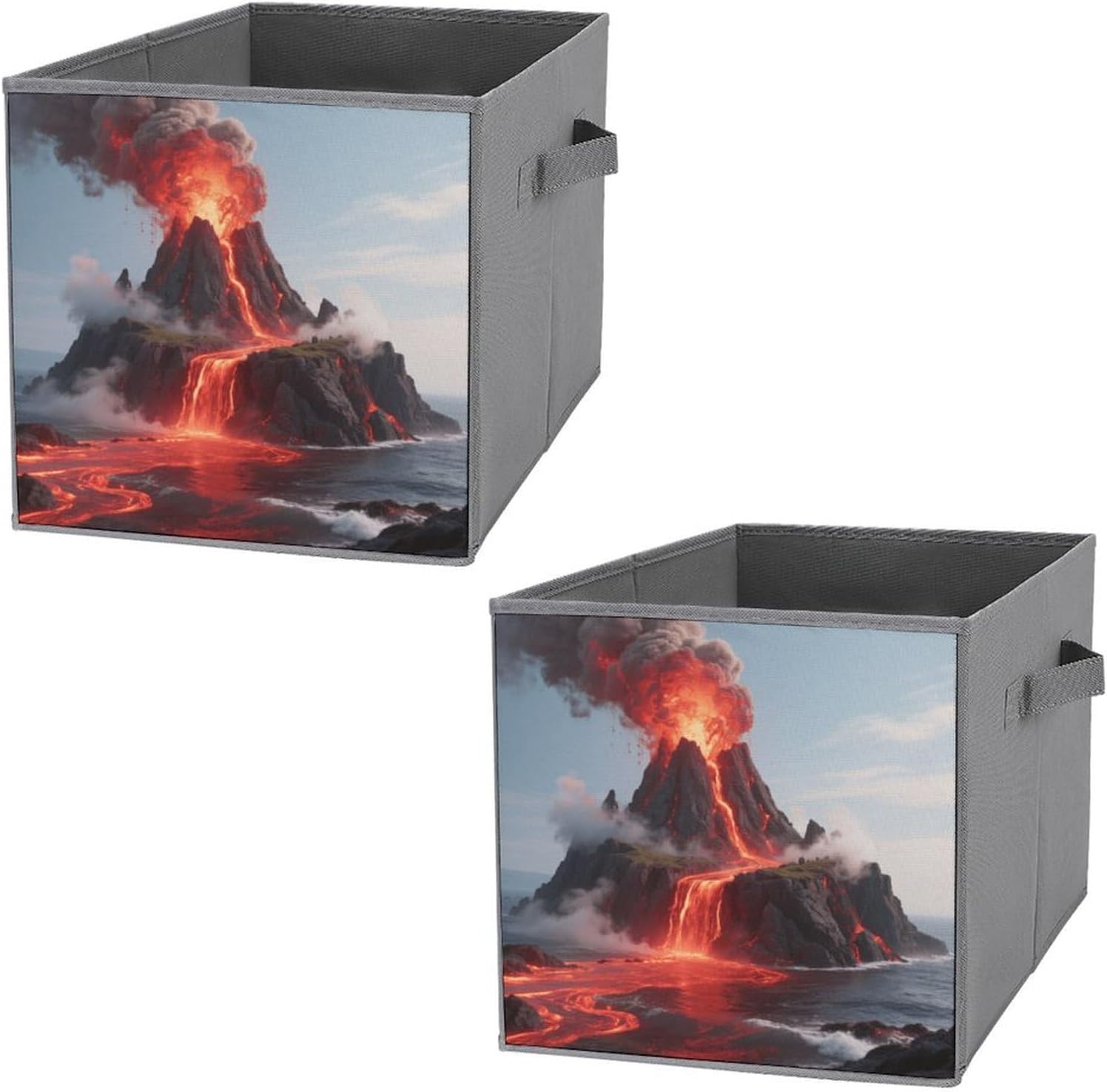 2-piece Oxford Cloth Storage Box Hot Volcanic Island Printed Storage Box for Clothes/shoes Multi-purpose Wardrobe And Cabinet Storage