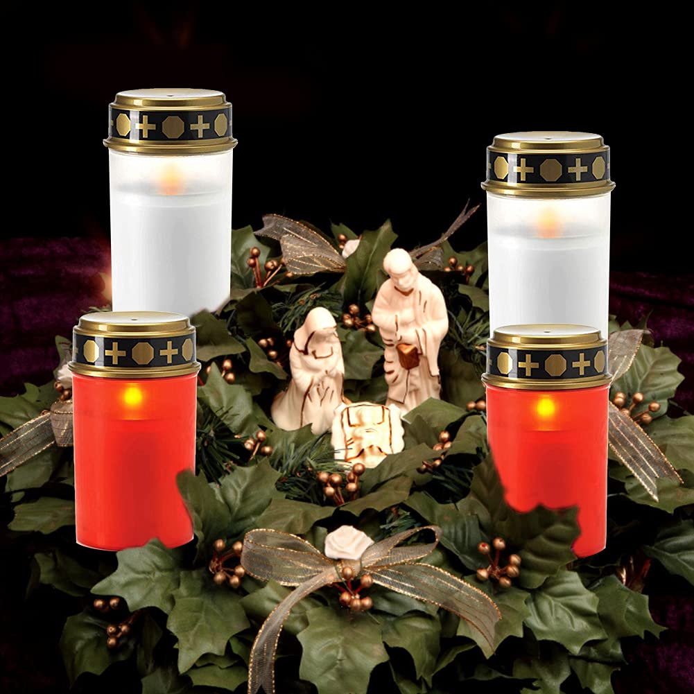 2 Lampade Solari A Candela Con LED Simula Fiamma - IP65 Antipioggia Per Cimitero, Giardino, Preghiera - 2