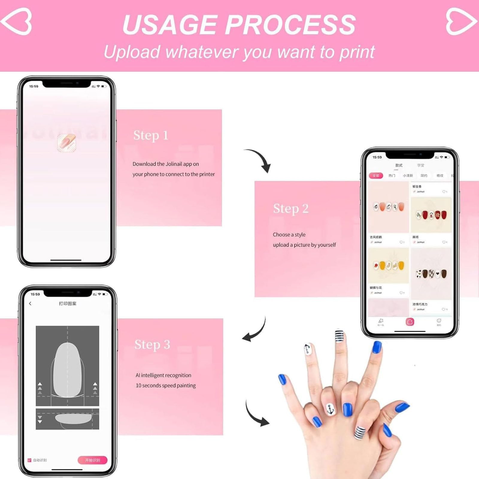 3D Stampante Per Unghie Intelligente,Stampante professionale per nail art,Riconoscimento automatico della forma dell'unghia,per Studio di Unghie/Manicurista/Amanti delle Unghie