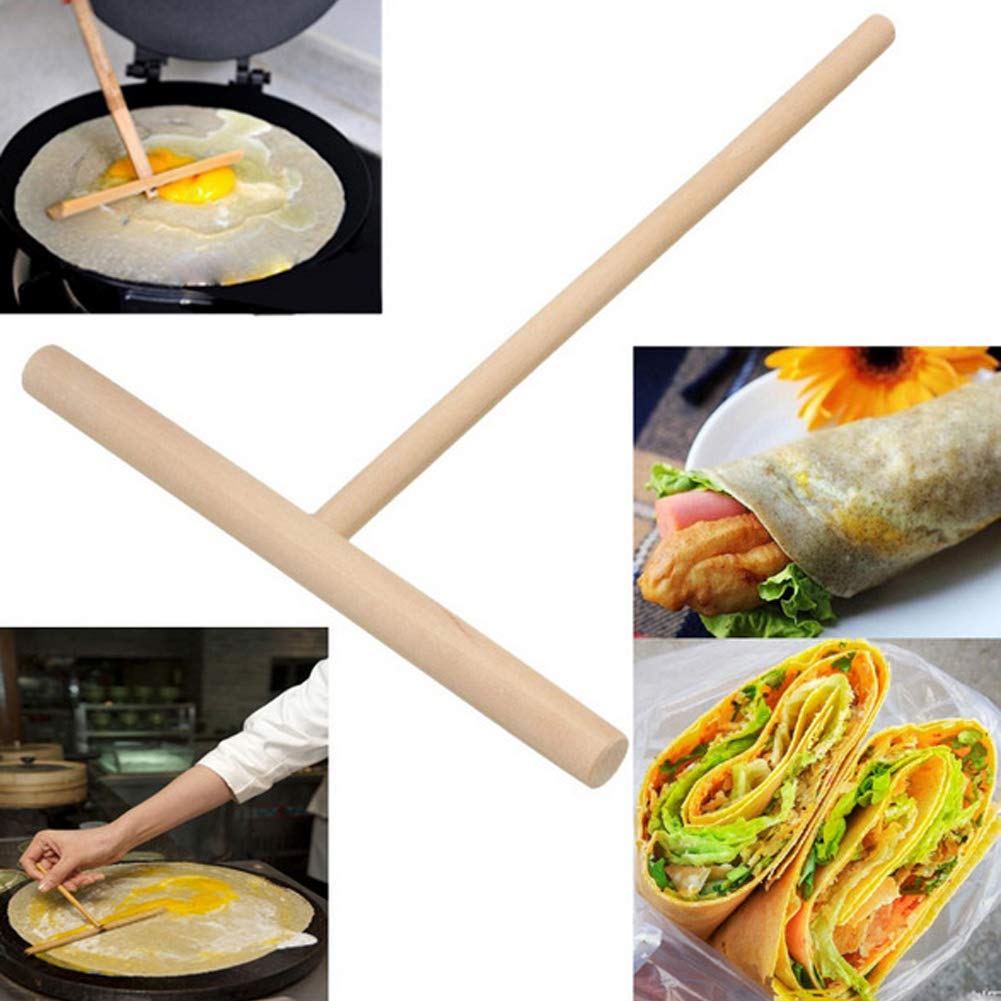 5 piezas para hacer panqueques, plancha para panqueques, esparcidor de madera en forma de T, crepé, esparcidor de masa para panqueques, herramienta de cocina para el hogar 3