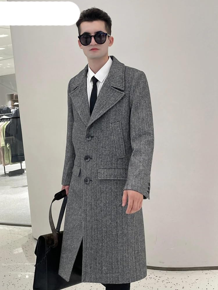 Classico Cappotto Di Lana A Spina Di Pesce Singolo Petto Addensato E Staccabile Piumino Casual Cappotto Di Lana Uomini