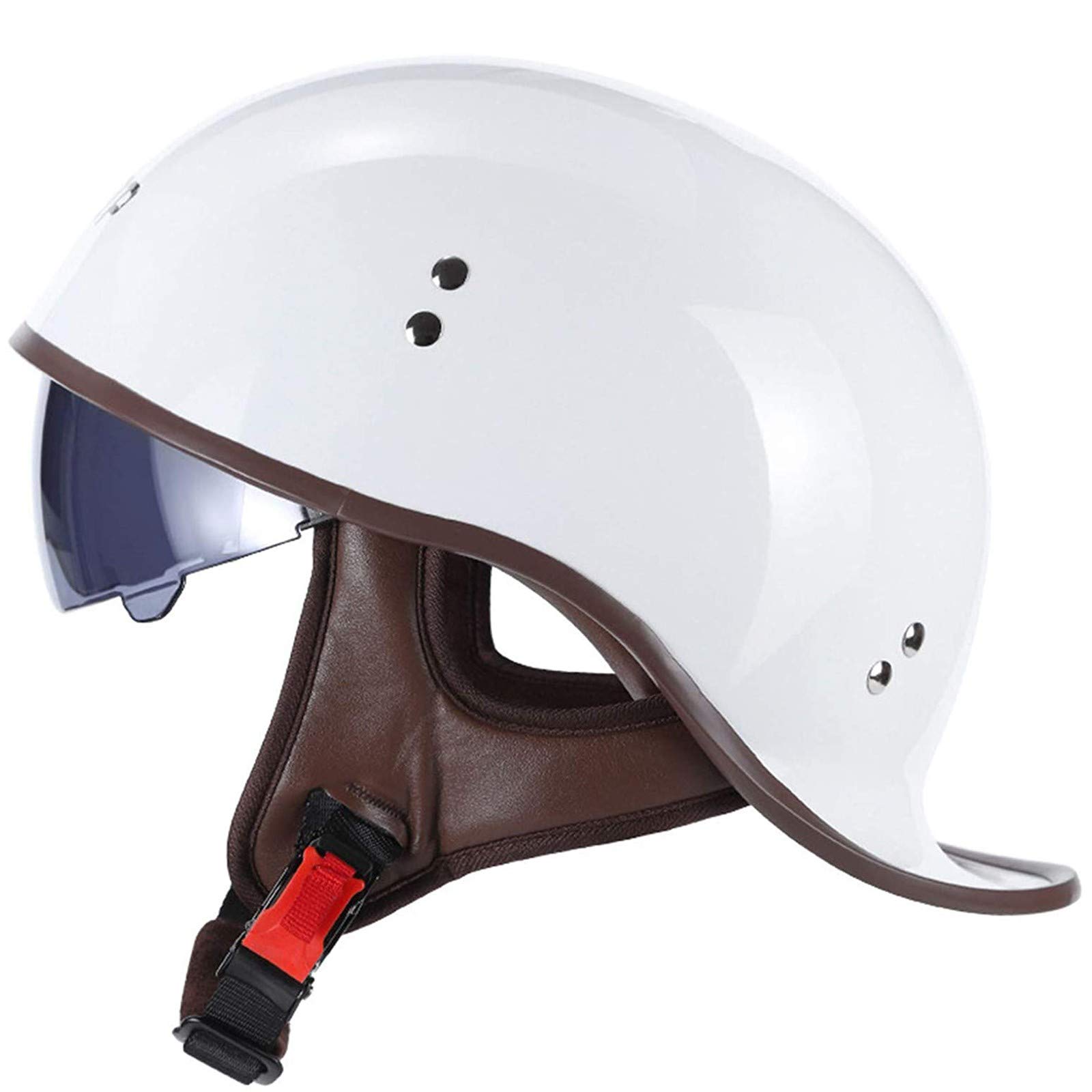 Retro Half Shell Jet Helm Motorrad Helm Brain Cap Scooter Helm Motorrad Helm mit eingebautem Visier Chopper Moped ECE Zertifizierung H,L(59-60cm)