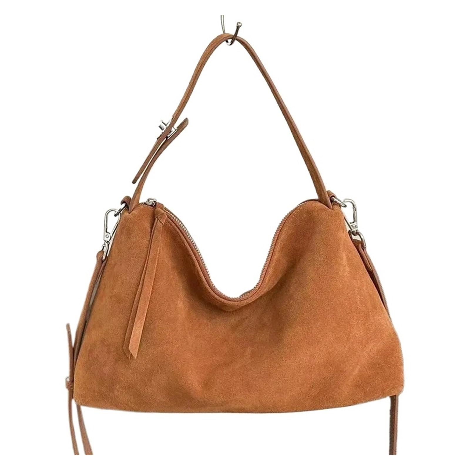 Borsa a tracolla da donna in morbida pelle scamosciata opaca e di mucca(Beige)