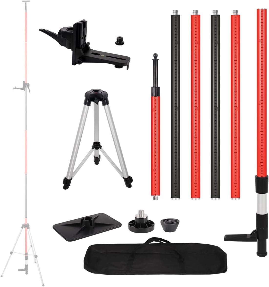 Barra di livellamento laser telescopica con treppiede estensibile fino a 4,2 m con supporto laser da 1/4" x 20", con dado adattatore 5/8"-11, rosso