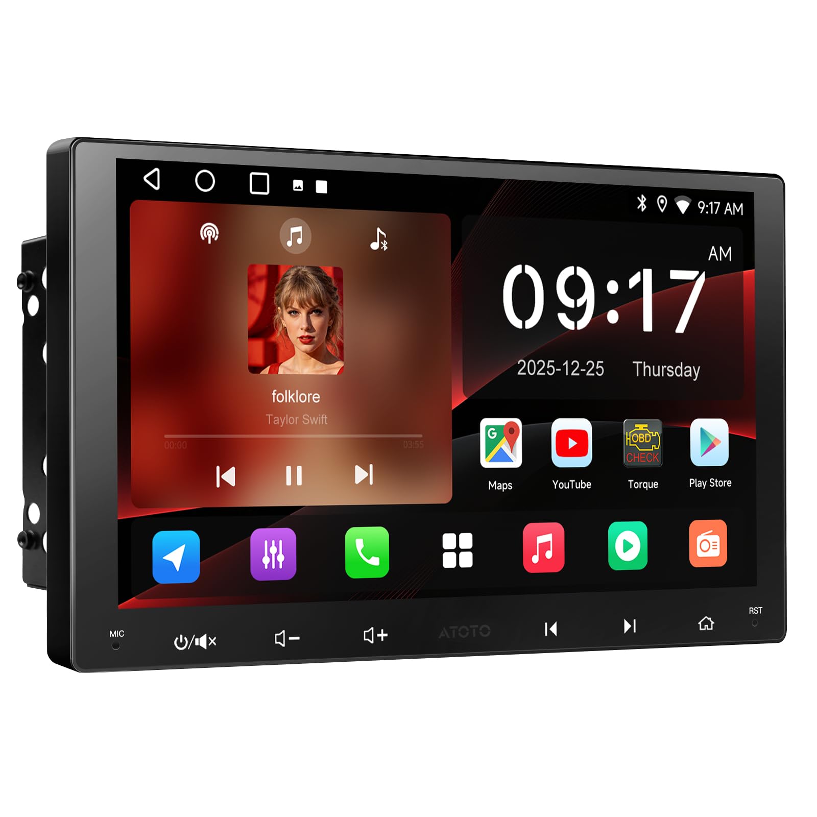 ATOTOZONE A5L 9 Inch Android Double Din Car Stereo, Wi-Fi/Bluetooth/USB Tethering, Wireless CarPlay Android Auto Head Unit, GPS Sat Nav, 24EQ, DSP, Built-in AMP, LRV, 2G+32G