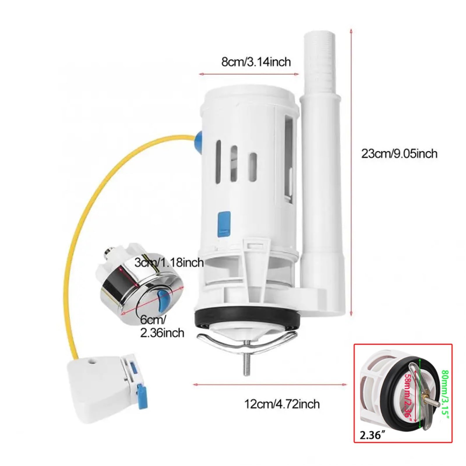Válvula de descarga para cisterna de WC Toilet Tank Flush Valve Adjustable Flushing System wc Cistern Downloader Discharge(Side-in-set)