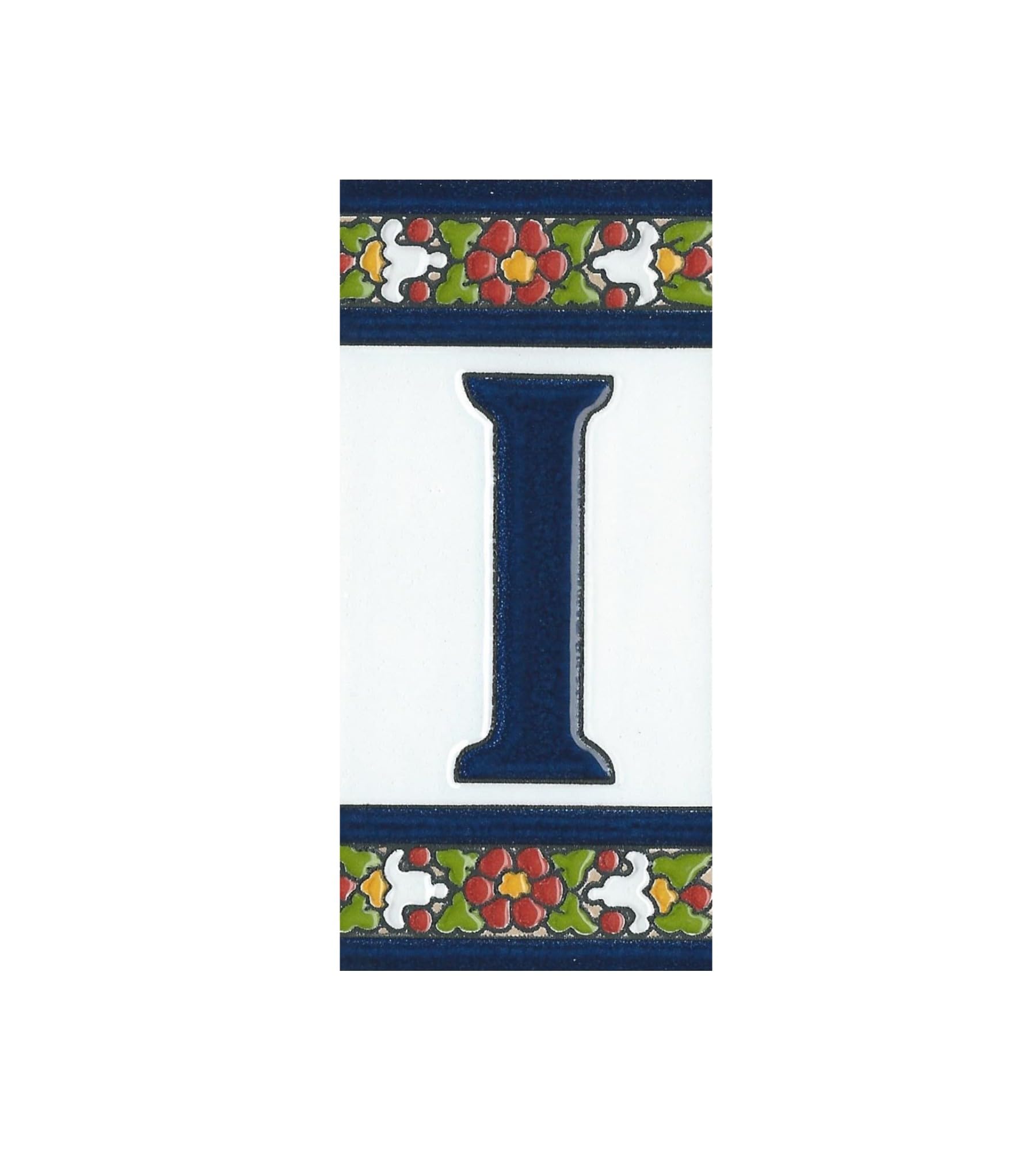 Spanish Floral Designed Ceramic Letter Tiles House Number Tiles and Frames (Letter I) — image 1