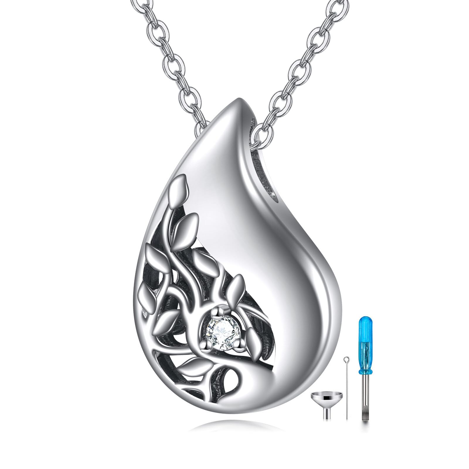 Teardrop Hourglass Urn Necklace for Ashes for Women Sterling Silver Cremation Jewelry Memorial Keepsake Urns Pendant Necklace for Urn Necklaces Ashes