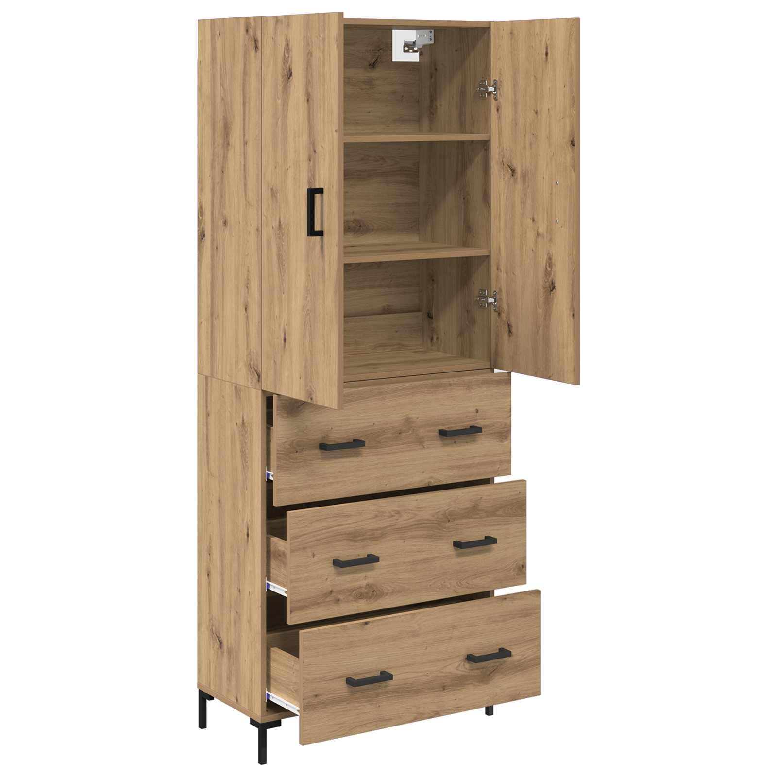 Armadietto alto di alta qualità in rovere Artisan, 69,5 x 34 x 180 cm, con cassetti e ante per soggiorno, sala da pranzo, corridoio, ufficio