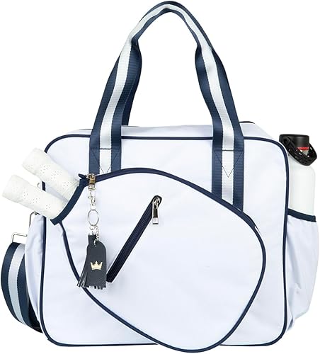 Miniatura 11 de Linda bolsa de pickleball Prepster para mujeres con gancho para cerca, bolso con bolsillos para botella de agua, palas, pelotas, accesorios