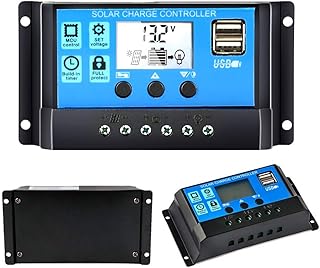 30A Solar Charge Controller 12V/24V Auto, Solar Panel Controller 30Amp PWM Solar Regulator with Dual USB LCD fit for Small Solar System