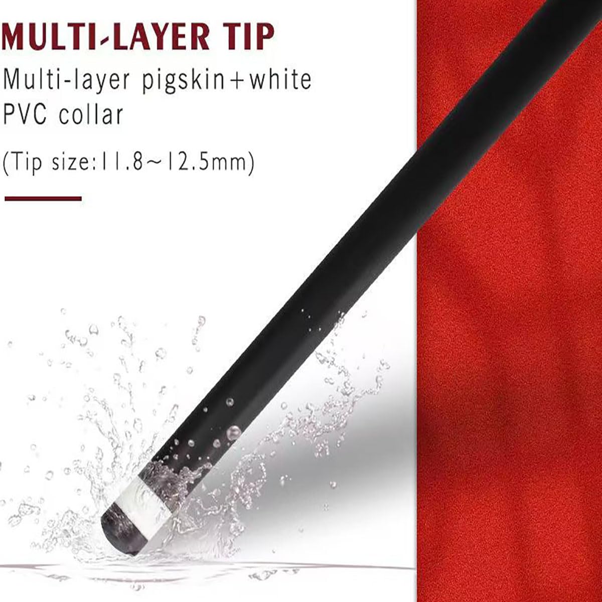 Stecca da biliardo in fibra di carbonio, 147,3 cm, professionale, 538,6-567 g, regolabile, punte da 12 mm, colore: rosso