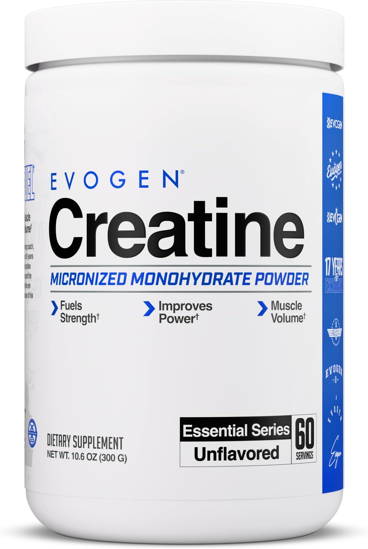 Evogen Creatine Monohydrate | Premium Creatine Supplement for Muscle Growth, Increased Strength, Enhanced Energy Output, Anti-oxidant Support, & Improved Athletic Performance | Unflavored 60 Servings