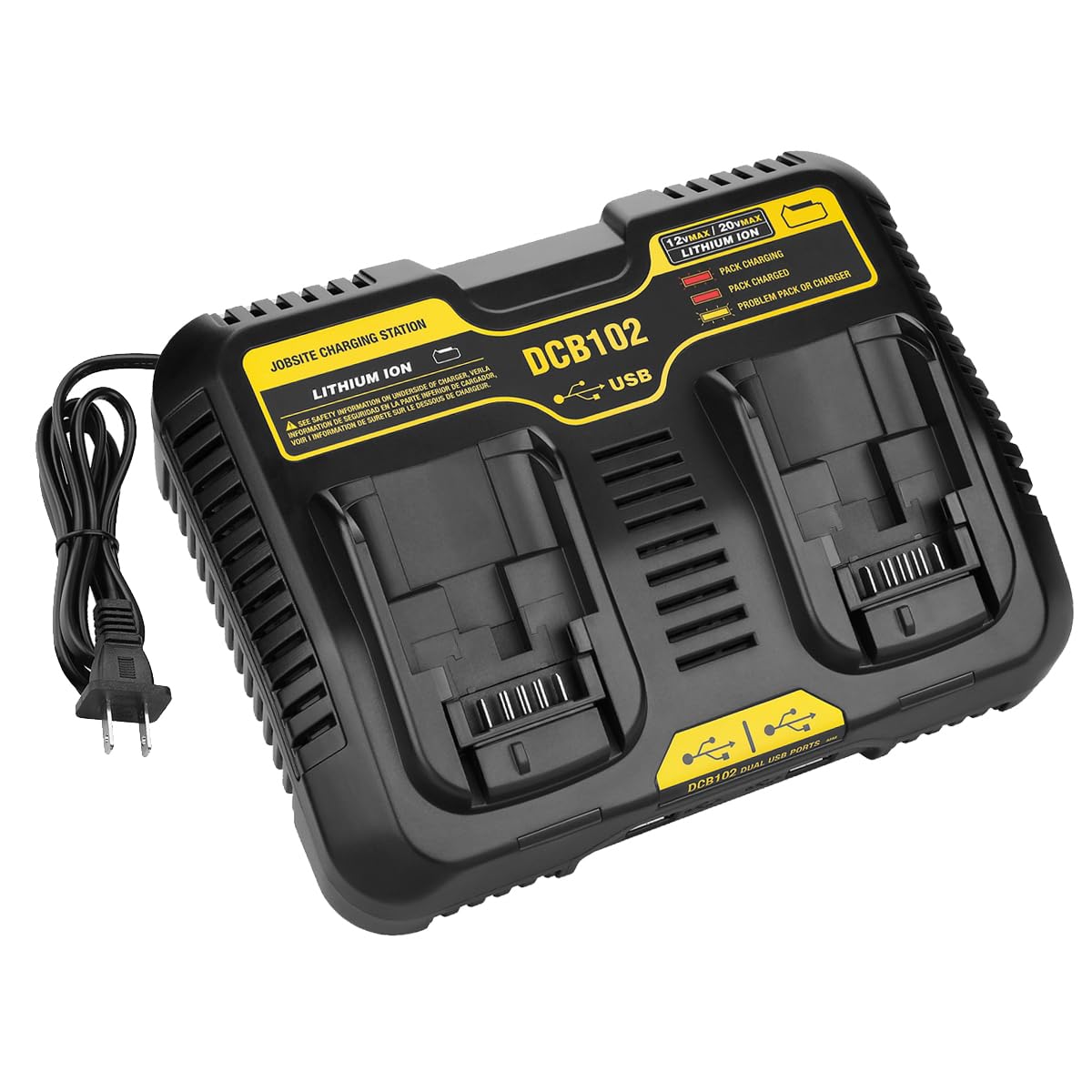 Energup DCB102 Charger for Dewalt 20v Battery Charger Compatible with Dewalt 20v Max DCB200 DCB203 DCB125 DCB107, Charging Station for 12-20V dewalt Battery Charger (2-Port Simultaneous)