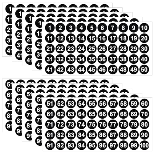 Mabor 10 hojas de 1 a 100 números adhesivos de 26 mm grandes números adhesivos impermeables pegatinas para números adhesivos para organización de mano, diario y gestión de almacenes (blanco y negro)
