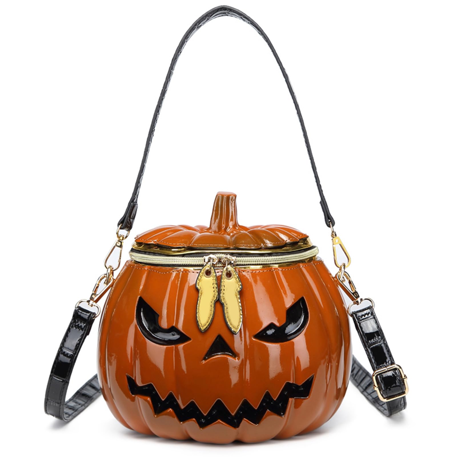 Nenkarn Orange Pumpkin Purse for Women, Halloween Crossbody Bag | Pumpkin-shaped PVC handbag with detachable 21 inch handle, adjustable 52 inch strap and three storage sections