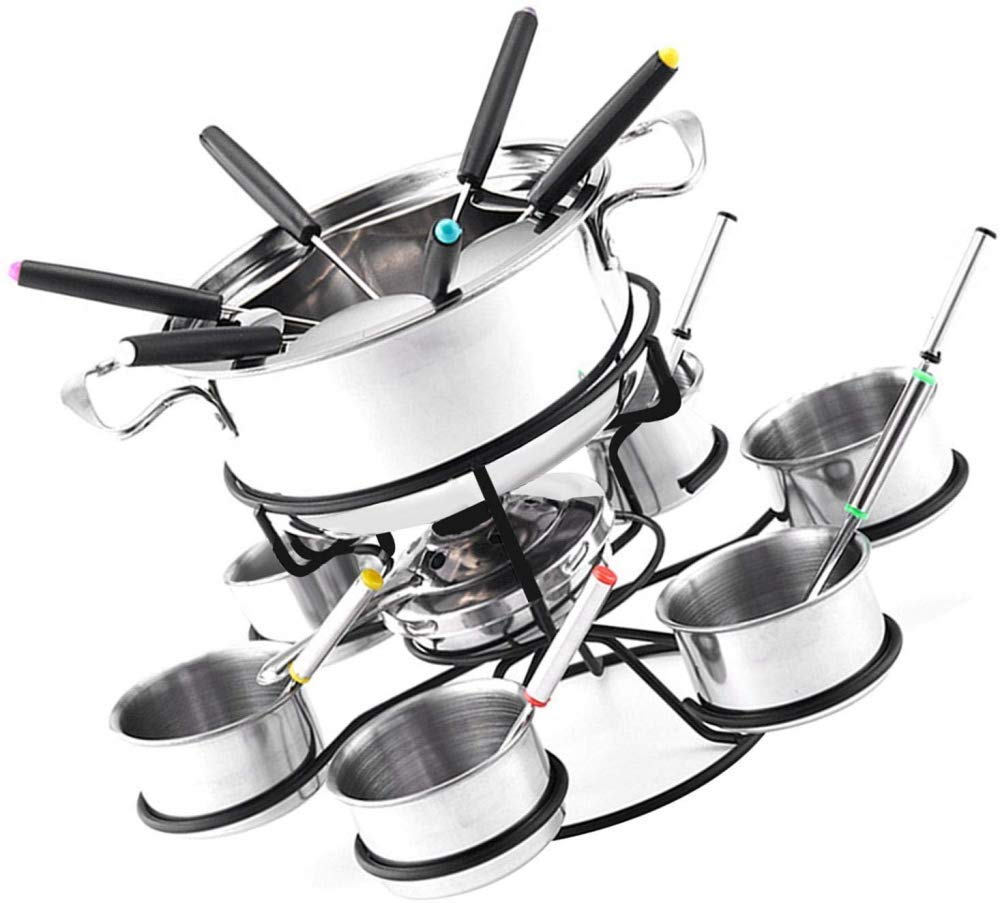 Set per fonduta di formaggio girevole, pentola per fonduta in acciaio inox, set multifunzionale per fonduta, set ideale per cucinare pasti in famiglia