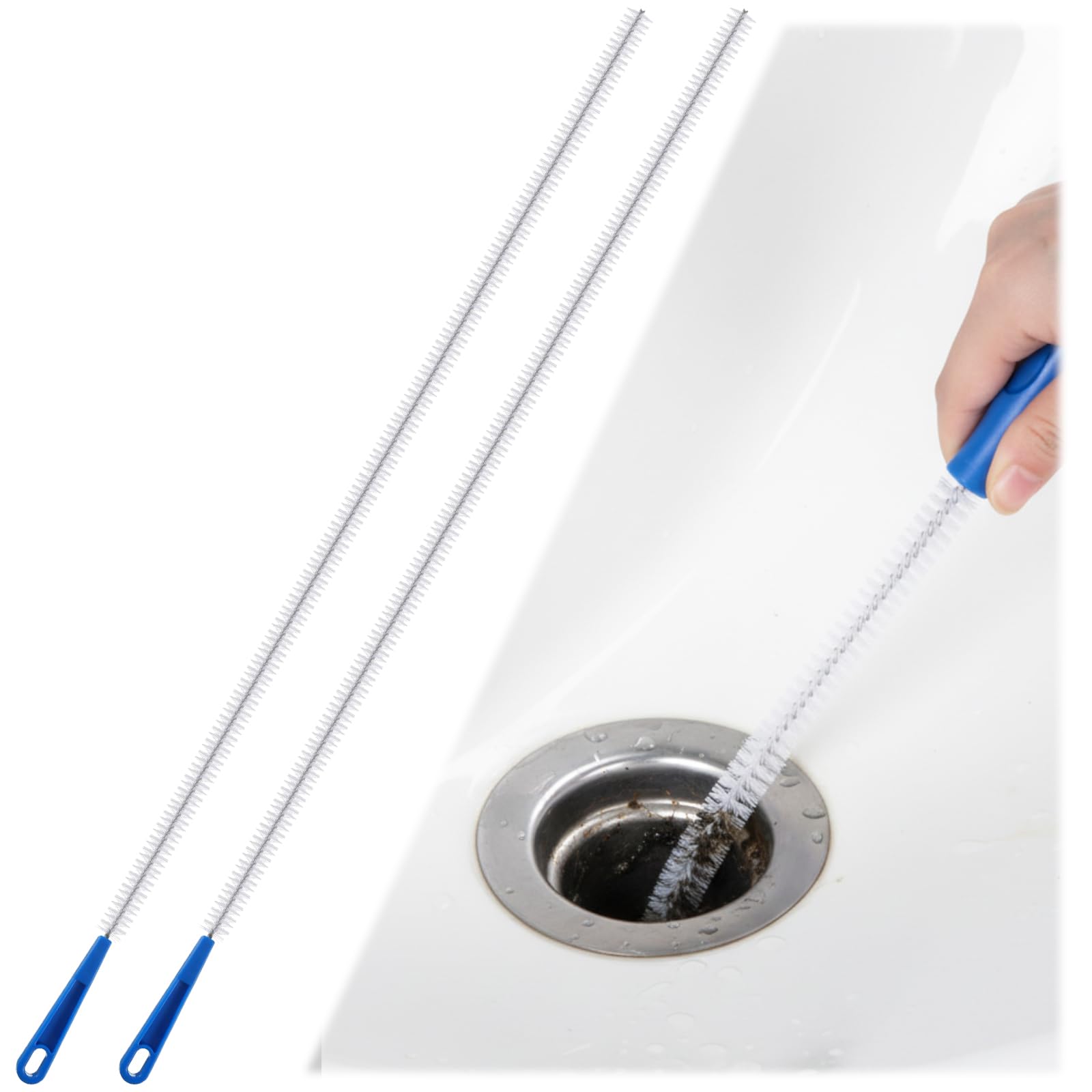 SHENLIU 2 cepillos de limpieza para desagüe, 60 cm, cepillo flexible para limpieza de desagües, limpiador de tuberías, cepillo de desagüe, cepillo para desagüe, limpiador de pelo, para cocina