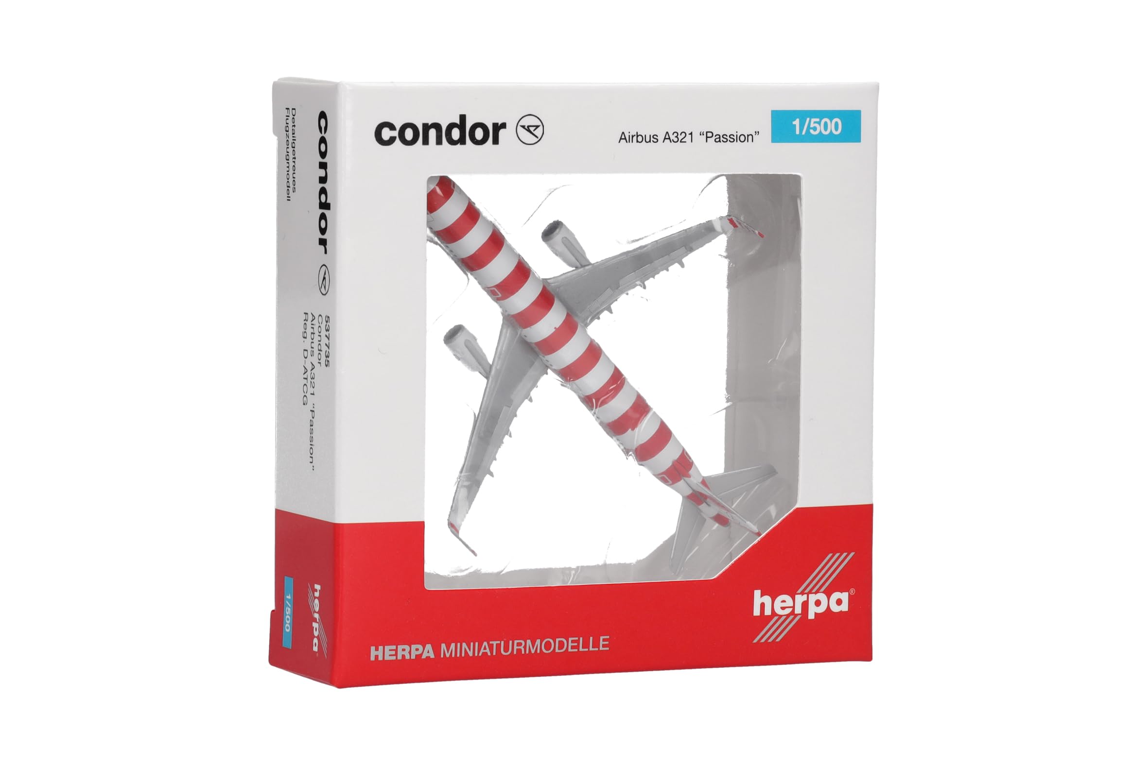 Herpa Modellflugzeug Condor Airbus A321 “Passion” – D-ATCG, Miniatur im Maßstab 1:500, Sammlerstück, Modell ohne Standfuß, Metall