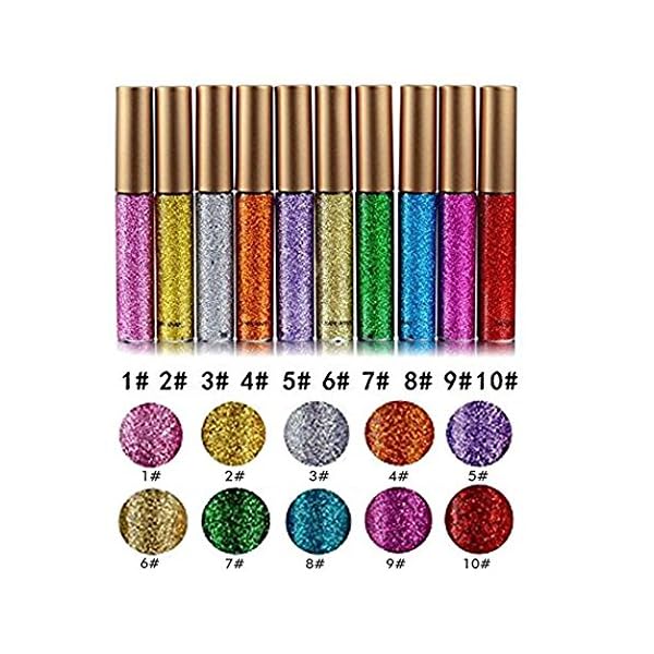10 Colors Liquid Glitter Eyeliner Metallic Shimmer Glitter Eyeshadow Pigment Eyebrown Shimmer Waterproof Face Lips Art for Party Festival Makeup