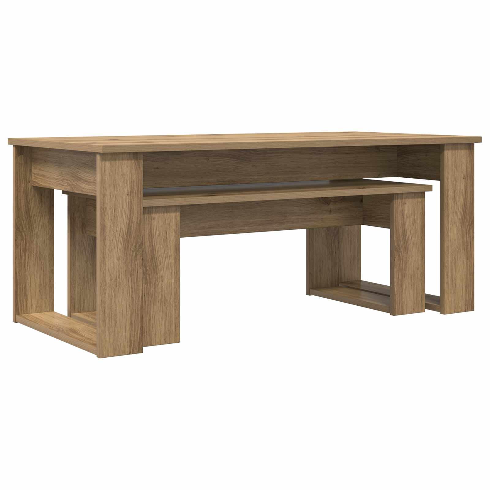 Set di 2 tavolini da caffè in rovere Artisan | Set da tavolo in due pezzi con effetto rovere per possibilità di posizionamento flessibili in soggiorno e salotto.