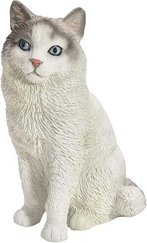 Sandicast Escultura de gato bicolor Ragdoll de tamaño pequeño, blancogris