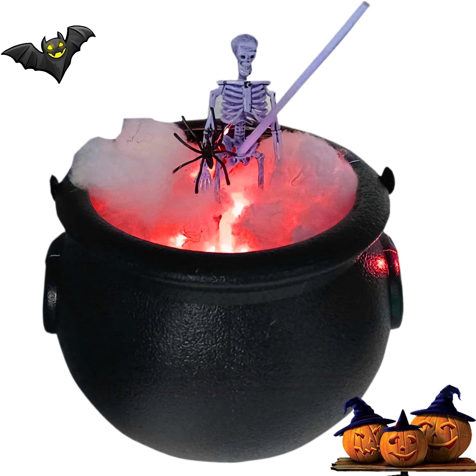 Witch Cauldron | Cauldron Halloween Decorations with Skeleton and LED Lights,Spooky Props, Black Witch Bowl for Table Porch Mantel Desktop Home Indoor Outdoor