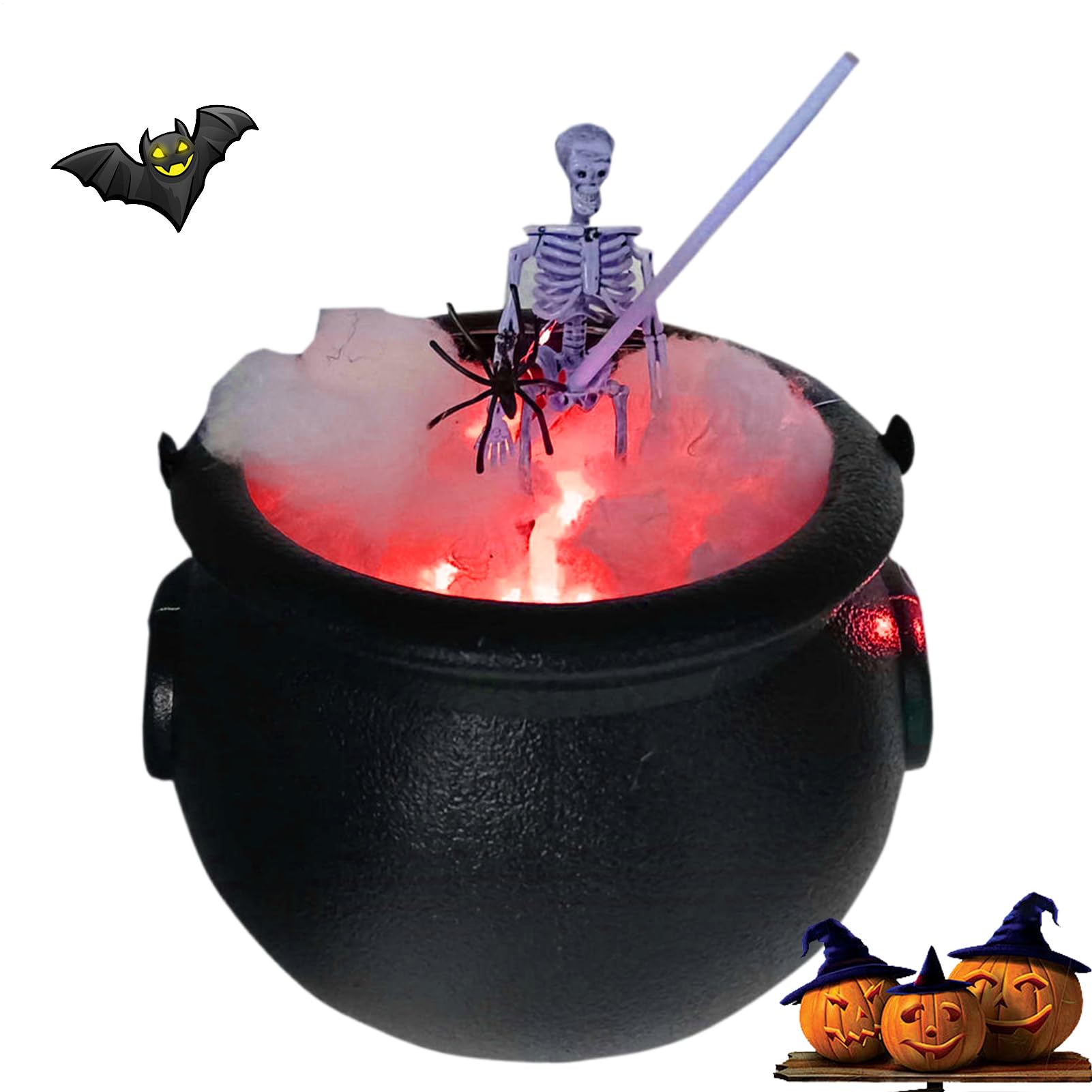 Witch Cauldron | Cauldron Halloween Decorations with Skeleton and LED Lights,Spooky Props, Black Witch Bowl for Table Porch Mantel Desktop Home Indoor Outdoor
