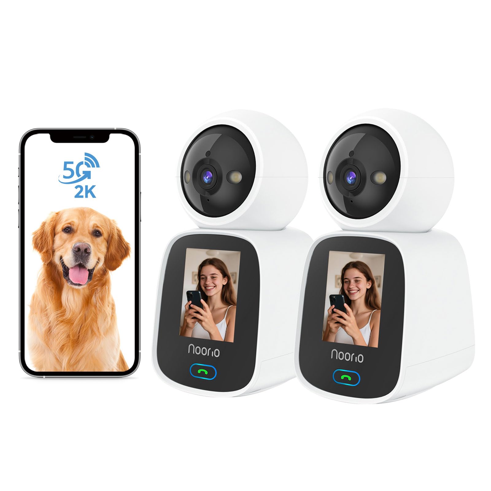 Noorio Pet Camera, 2K Indoor Baby Camera, 360°Dog Security Camera with Motion Tracking, 2.4G&5G, Free Local Storage