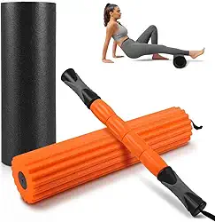 Rolo Liberação 3 em 1, Kit Liberação Miofascial Laranja e Preto com Bastão e Acessórios