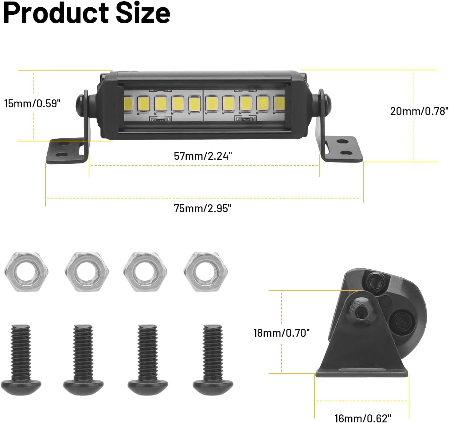 RC Light Bar 10 LED, daitoku 2.16 Inch Aluminum RC LED Lights Kit for Axial SCX10 Traxxas TRX4 TRX4M Arrma Senton Redcat GEN7 1/10 1/18 Crawler