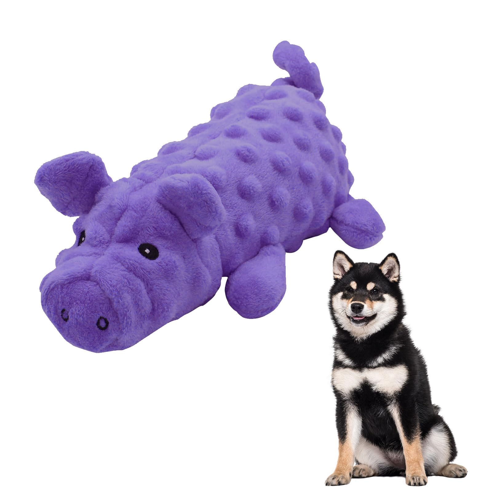 Jouet couineur pour chien cochon en peluche violet de 25,4 cm avec papier froissé