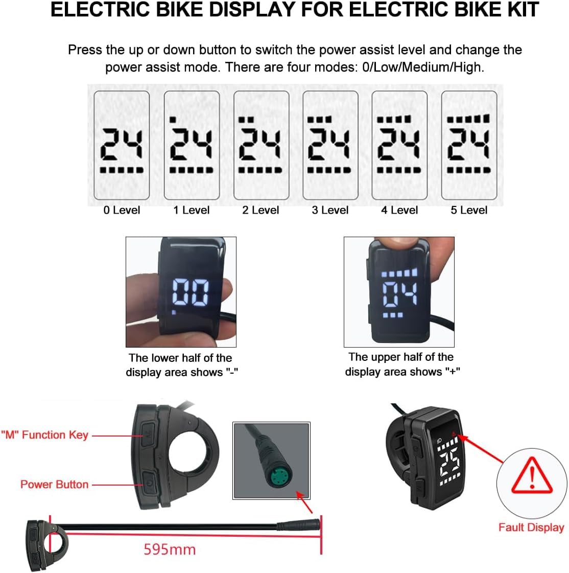 Ausi Panel de control de pantalla LCD DZ40 para bicicleta, resistente al agua, color negro, para motor central BBS01 y BBS02 (24 V, 36 V y 48 V)