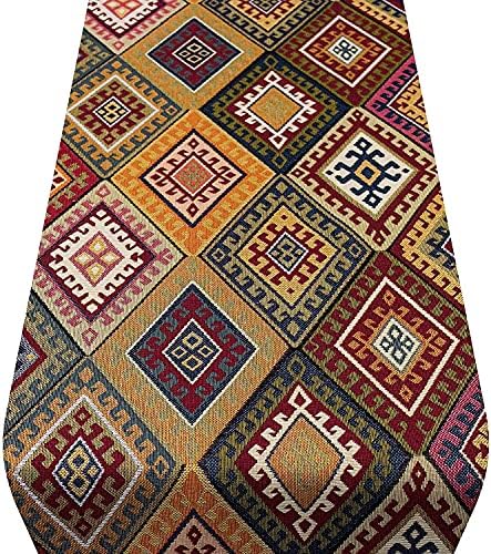Linen Loft Kilim Weave Table Runner in Vintage Colours. Traditional Woven Turkish Design. Dinner Party Decoration. Available in two sizes. (30cm x 180cm)