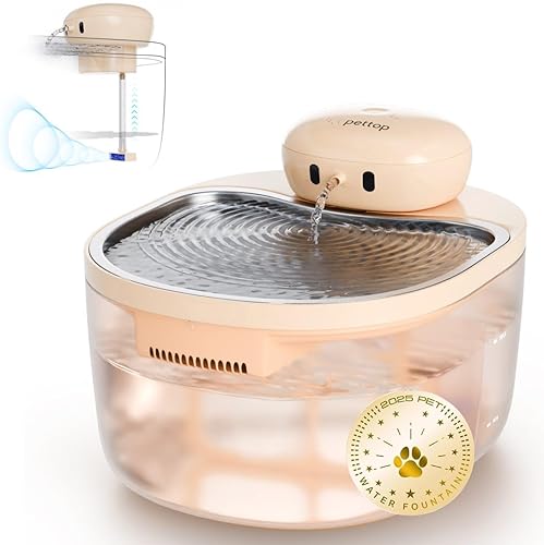 PetTop Fuente de agua para gatos sin bombeos, 102 onzas3 L, bandeja de acero inoxidable, funciona con batería de 3600 mAh con sensor de movimiento,